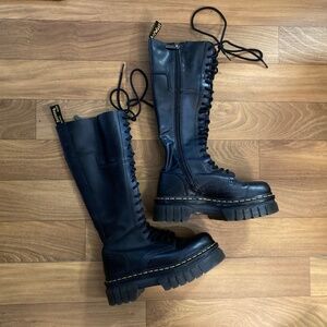 DR. MARTENS Women's Audrick 20-Eye Knee High Black Leather Boots Size US 6 NICE
